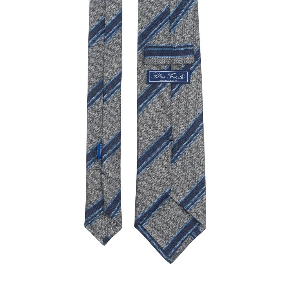 Grey and Blue Stripes Cotton Silk Wool Tie