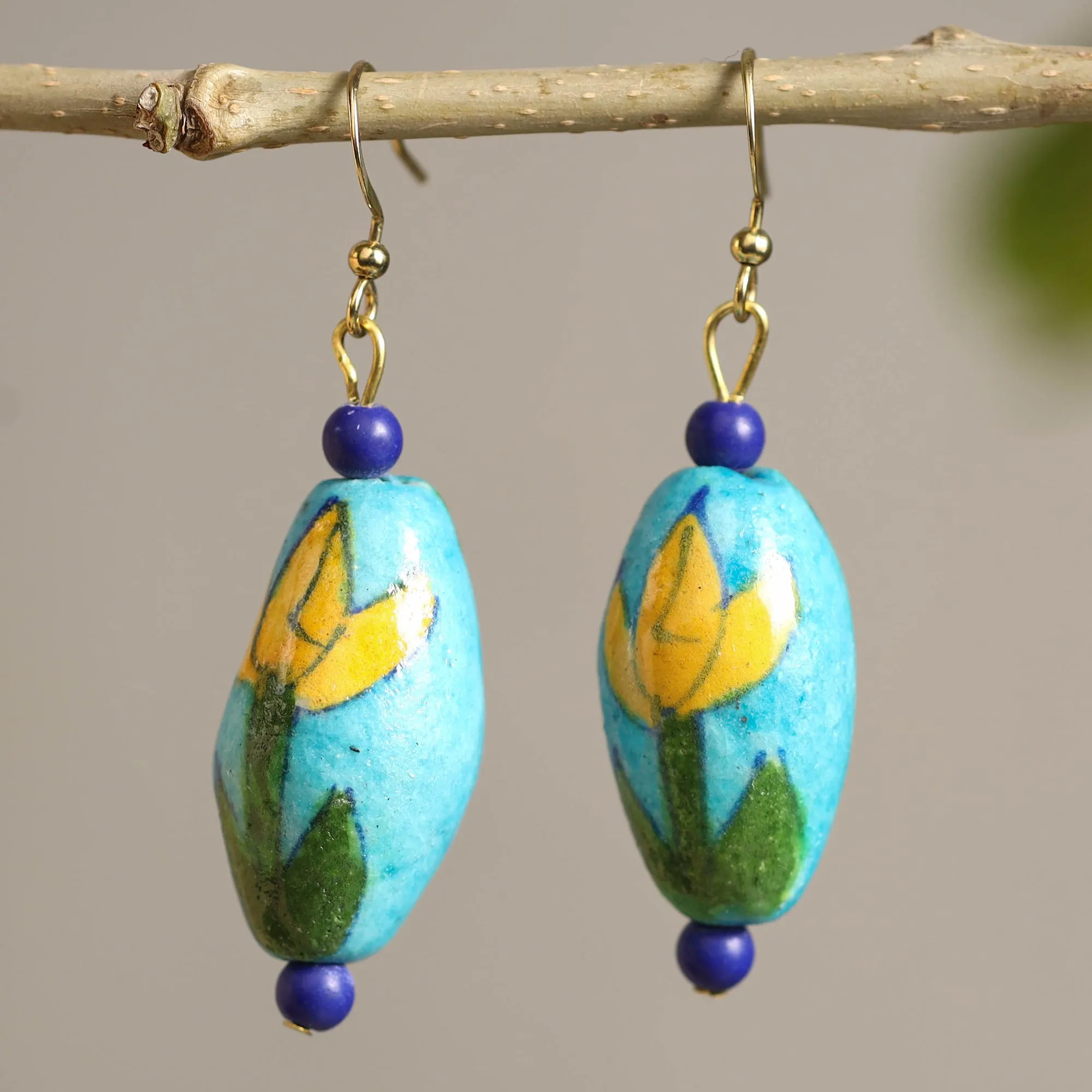 Handcrafted Blue Pottery Ceramic Earrings 04