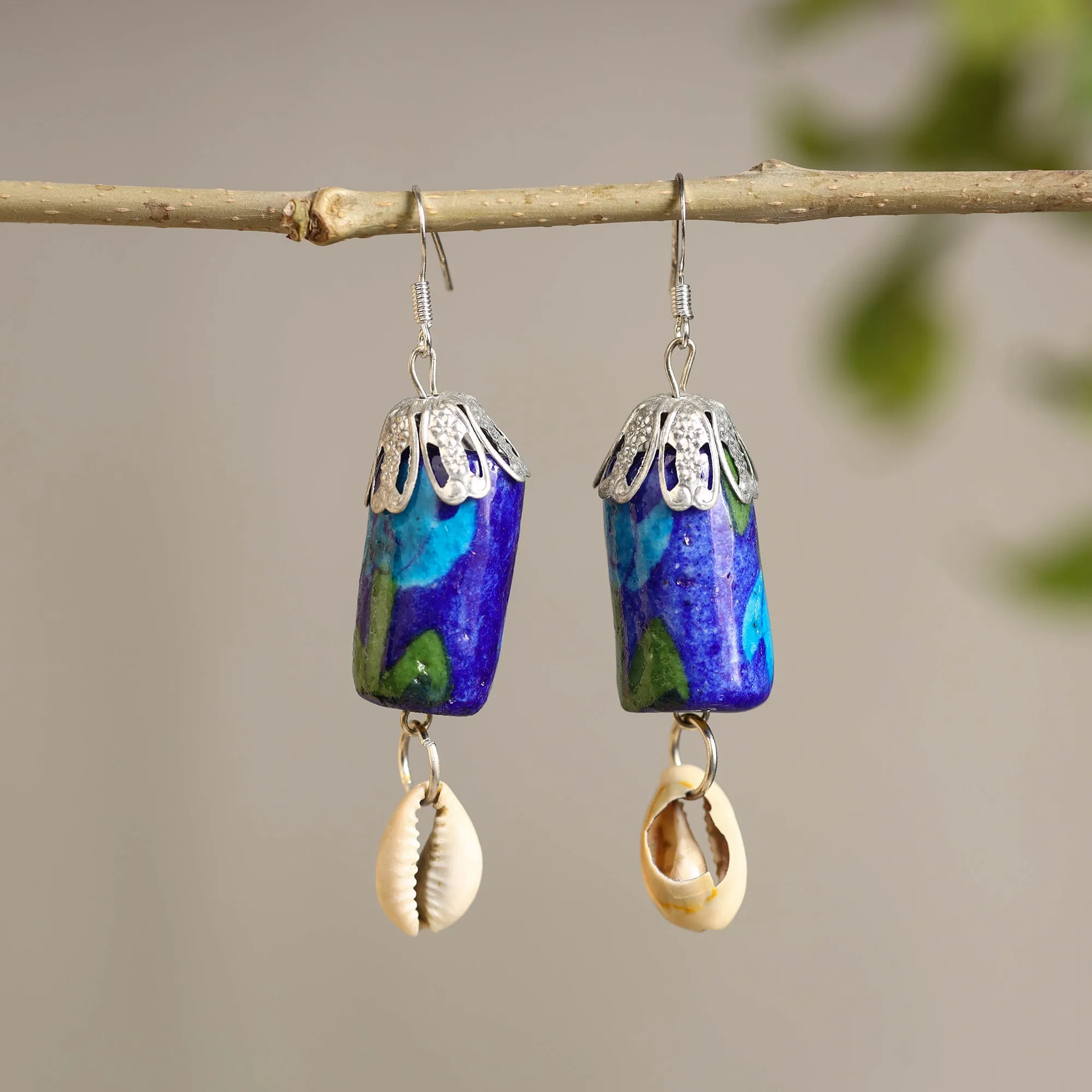 Handcrafted Blue Pottery Ceramic Earrings 13