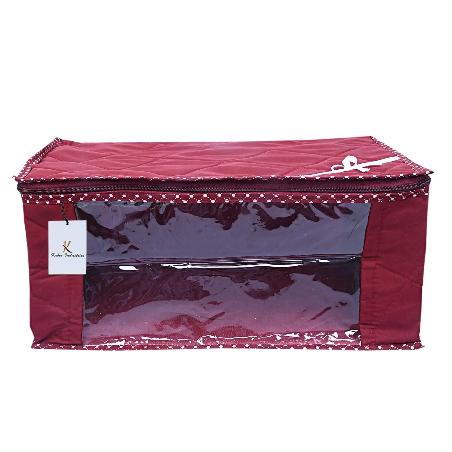 Kuber Industries 3 Layered Quilted 2 Pieces Cotton Saree Cover Set (Maroon) - CTKTC23168