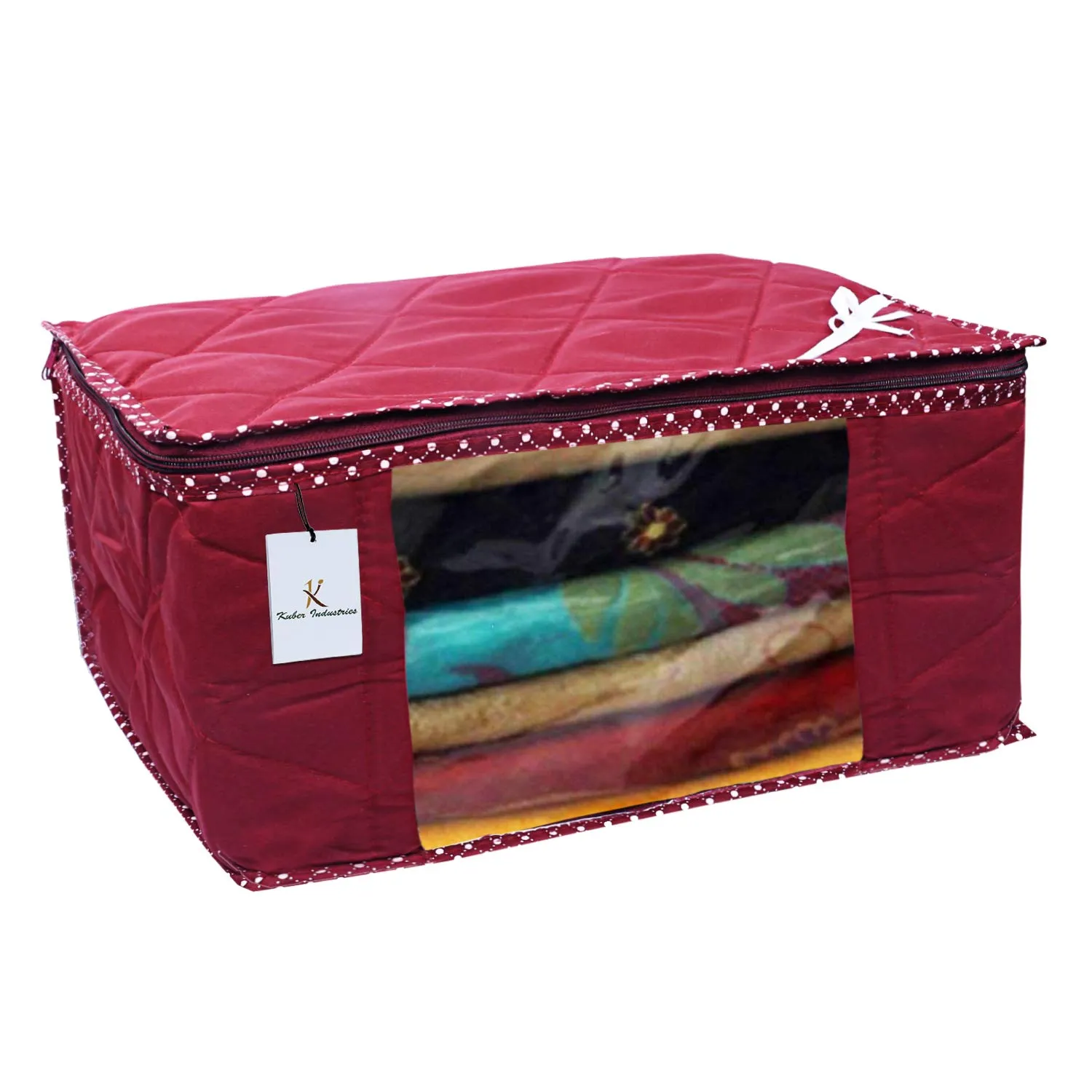 Kuber Industries 3 Layered Quilted 2 Pieces Cotton Saree Cover Set (Maroon) - CTKTC23168