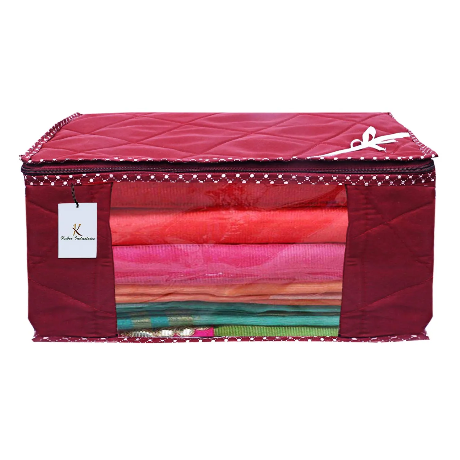 Kuber Industries 3 Layered Quilted 6 Pieces Cotton Saree Cover Set (Maroon) - CTKTC23174