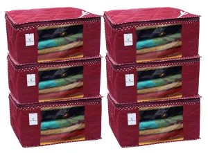 Kuber Industries 3 Layered Quilted 6 Pieces Cotton Saree Cover Set (Maroon) - CTKTC23174