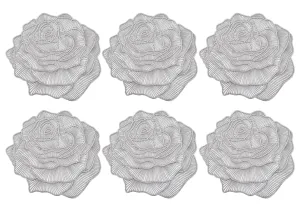 Kuber Industries Rose Design Soft Leather Table Mats, Dining Table Mats, Set of 6 (Silver)-50KM01299