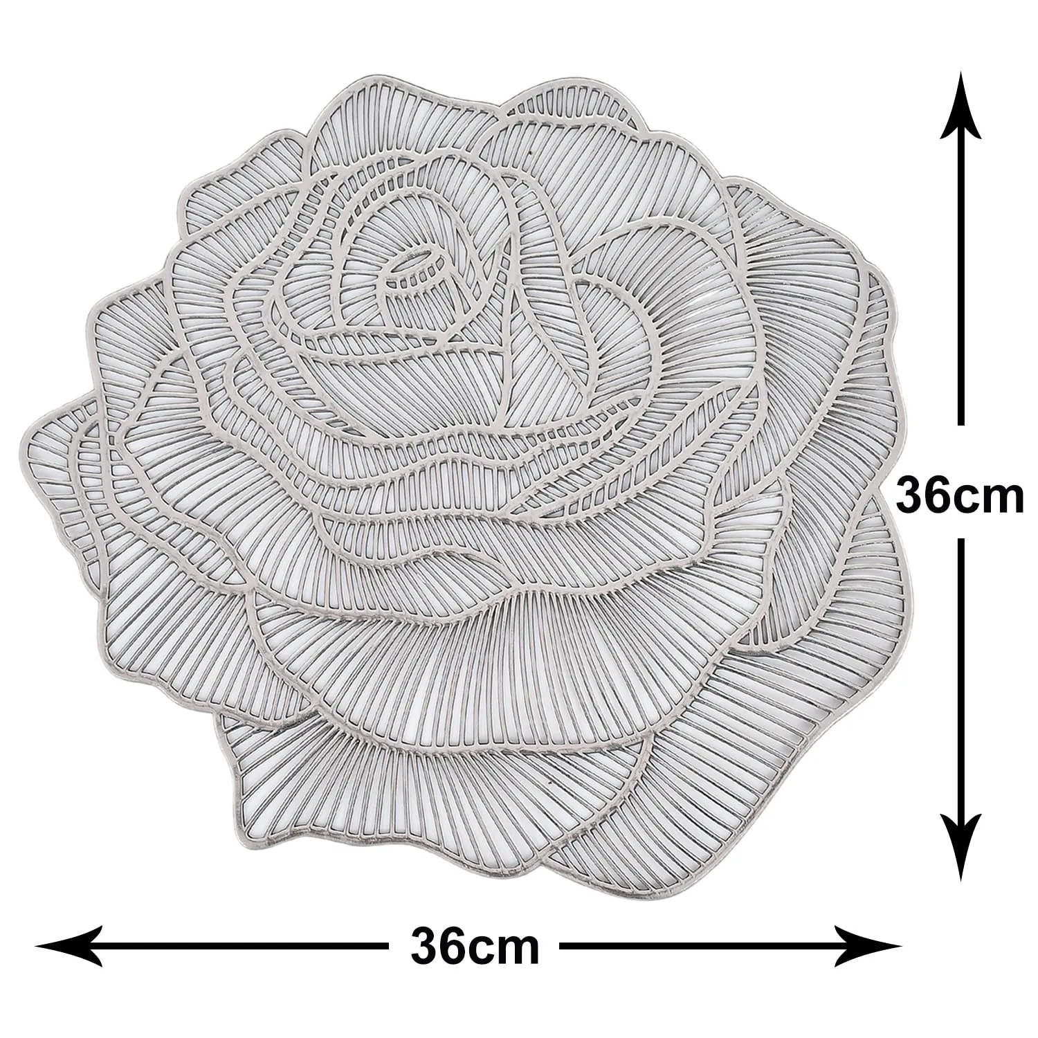 Kuber Industries Rose Design Soft Leather Table Mats, Dining Table Mats, Set of 6 (Silver)-50KM01299