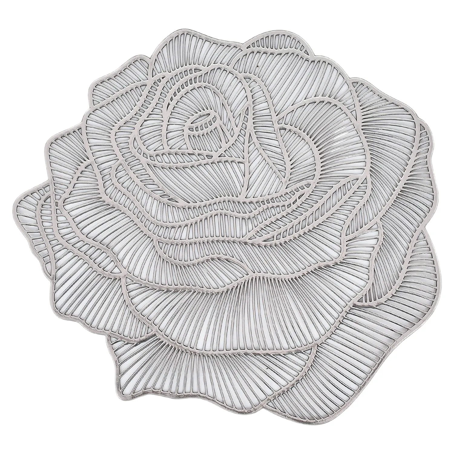 Kuber Industries Rose Design Soft Leather Table Mats, Dining Table Mats, Set of 6 (Silver)-50KM01299