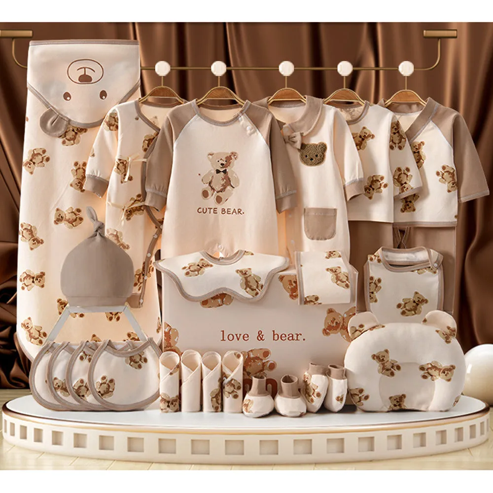 Little Surprise Box 26pcs Cream & Brown Teddy Love, New born Baby Girl/Boy Gift Hamper Box, (0-6months)