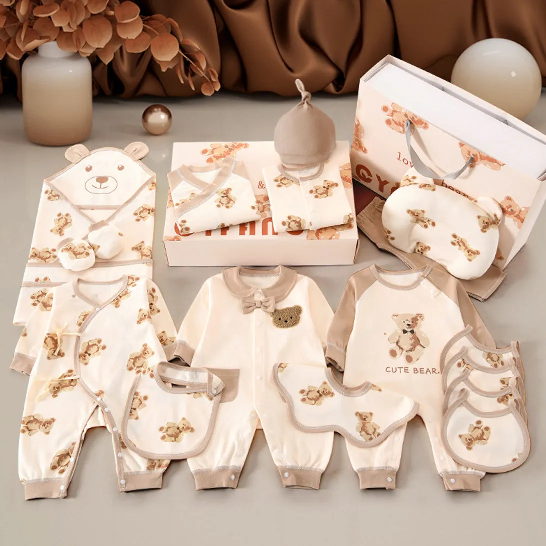 Little Surprise Box 26pcs Cream & Brown Teddy Love, New born Baby Girl/Boy Gift Hamper Box, (0-6months)