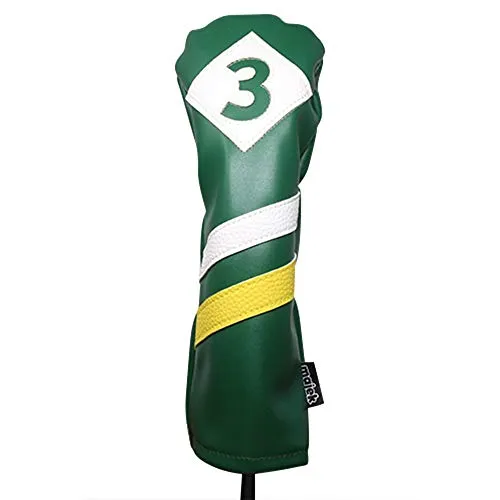 Majek Retro Golf Headcovers Green White and Yellow Vintage Leather Style