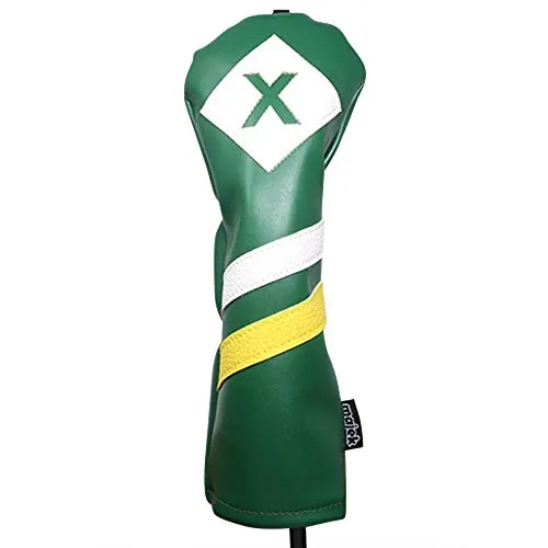 Majek Retro Golf Headcovers Green White and Yellow Vintage Leather Style