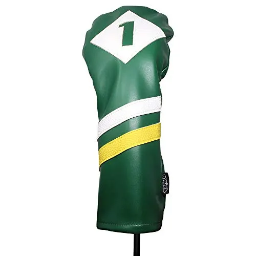 Majek Retro Golf Headcovers Green White and Yellow Vintage Leather Style