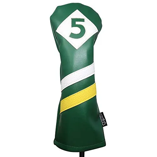 Majek Retro Golf Headcovers Green White and Yellow Vintage Leather Style