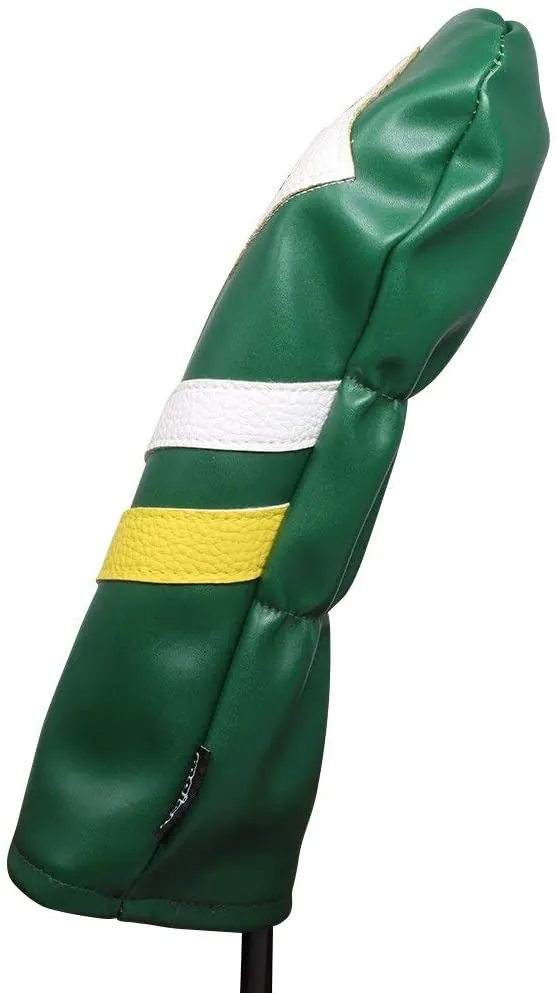 Majek Retro Golf Headcovers Green White and Yellow Vintage Leather Style