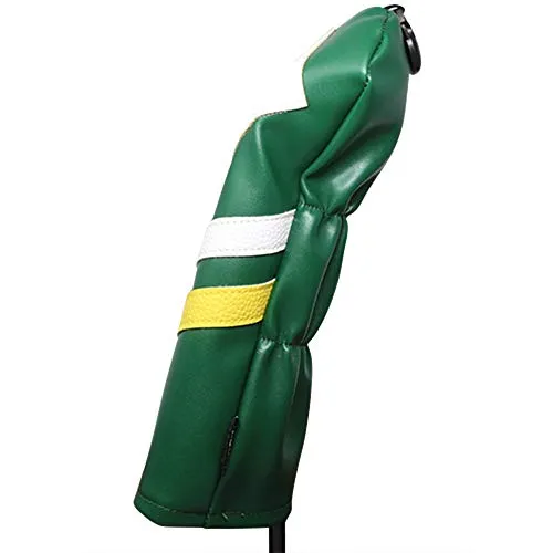 Majek Retro Golf Headcovers Green White and Yellow Vintage Leather Style