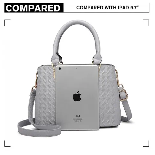 Miss Lulu LG6865 Leather Look Weave Effect Shoulder Bag - Light Grey | Fashionable & Functional Handbag