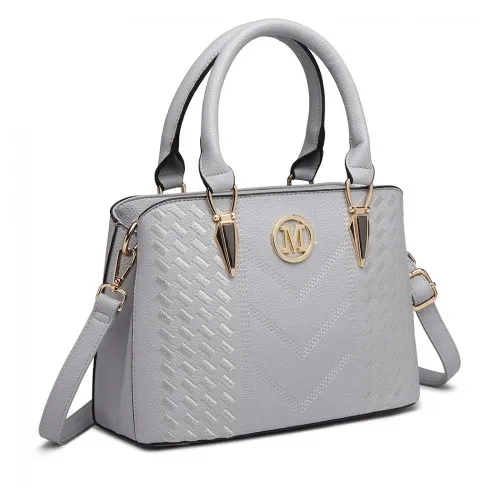 Miss Lulu LG6865 Leather Look Weave Effect Shoulder Bag - Light Grey | Fashionable & Functional Handbag