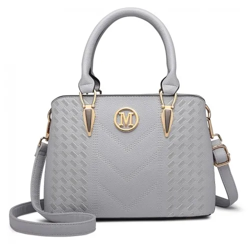 Miss Lulu LG6865 Leather Look Weave Effect Shoulder Bag - Light Grey | Fashionable & Functional Handbag