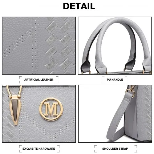 Miss Lulu LG6865 Leather Look Weave Effect Shoulder Bag - Light Grey | Fashionable & Functional Handbag