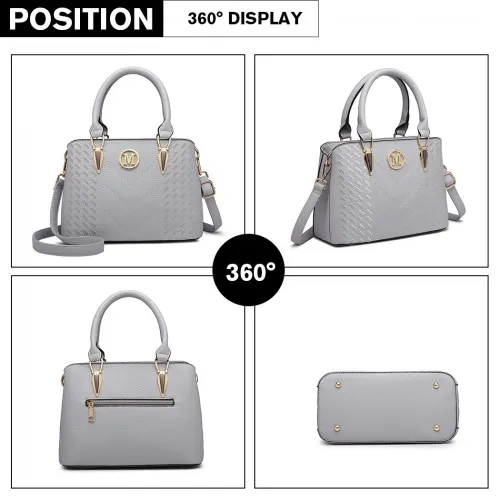 Miss Lulu LG6865 Leather Look Weave Effect Shoulder Bag - Light Grey | Fashionable & Functional Handbag