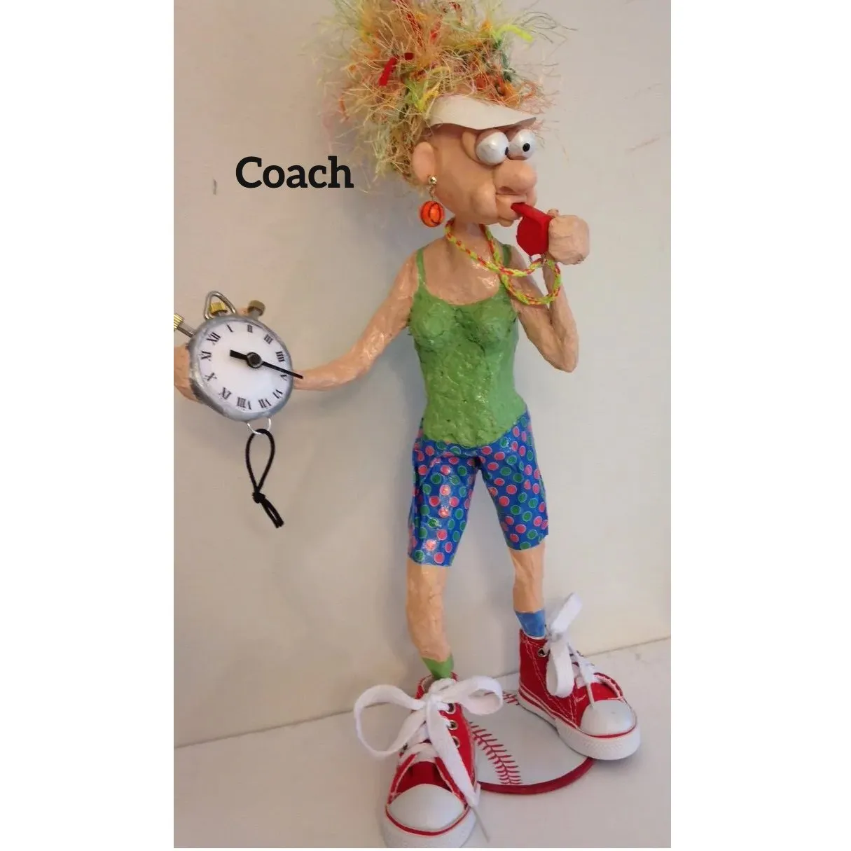 Mom as a Coach Art in Paper Mache Humorous Whimsical Sculptures by Naava Naslavsky