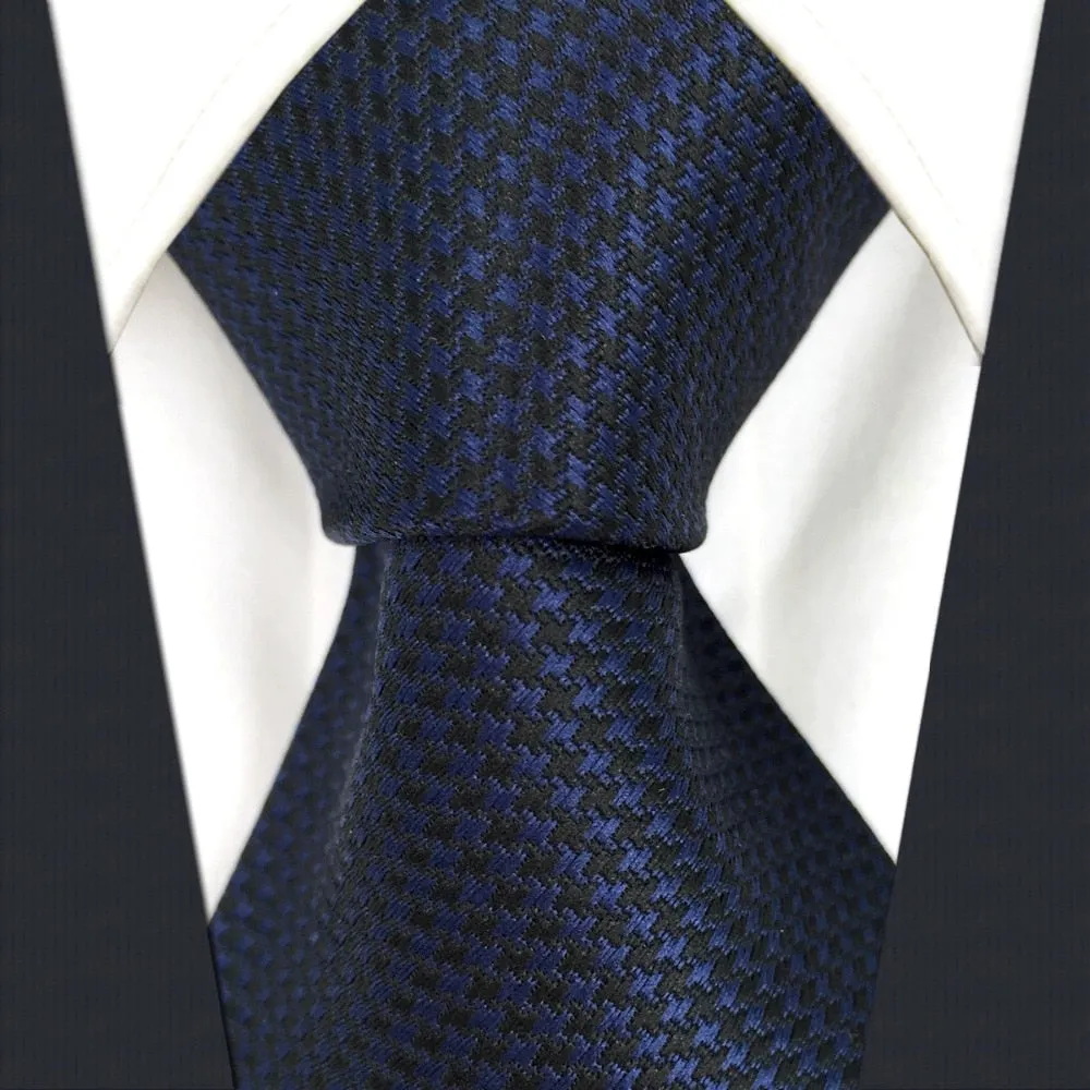 Navy Check Pattern Necktie & Handkerchief