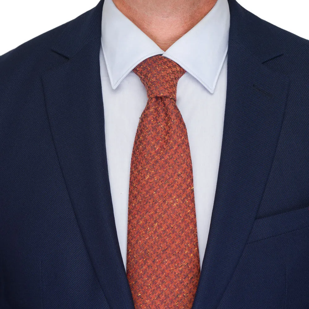 Orange Houndstooth Cotton Silk Wool Tie