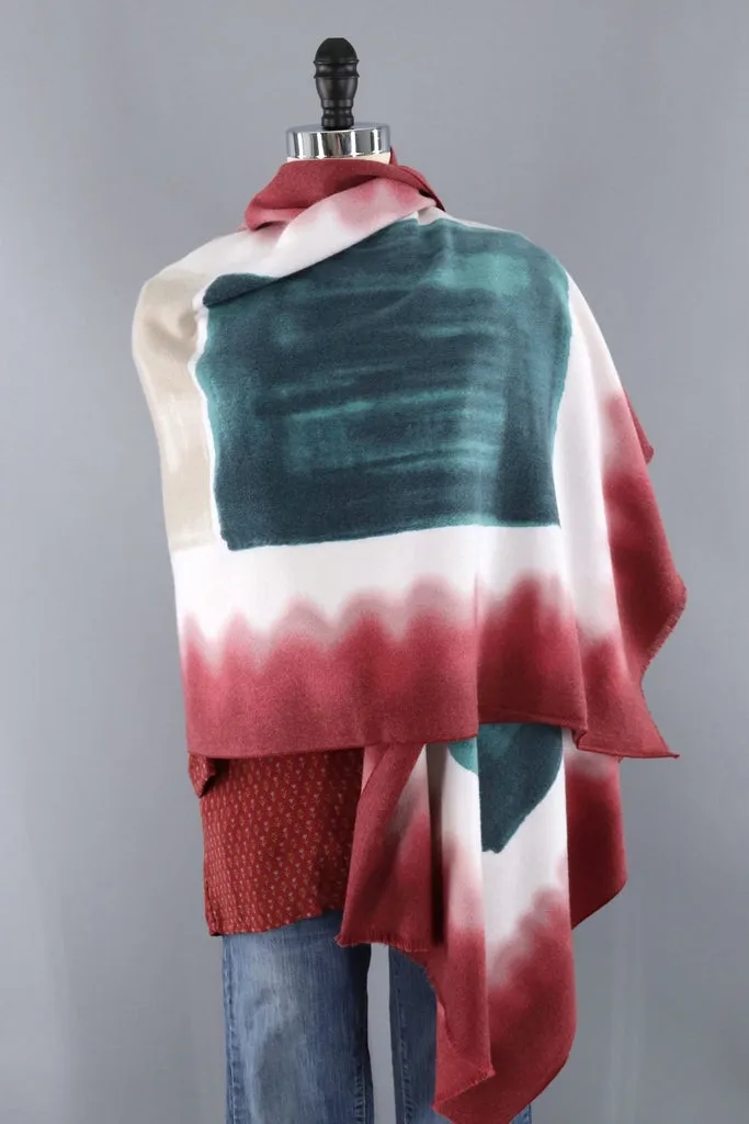 Pashmina Scarf / Dark Red & Green Ombre