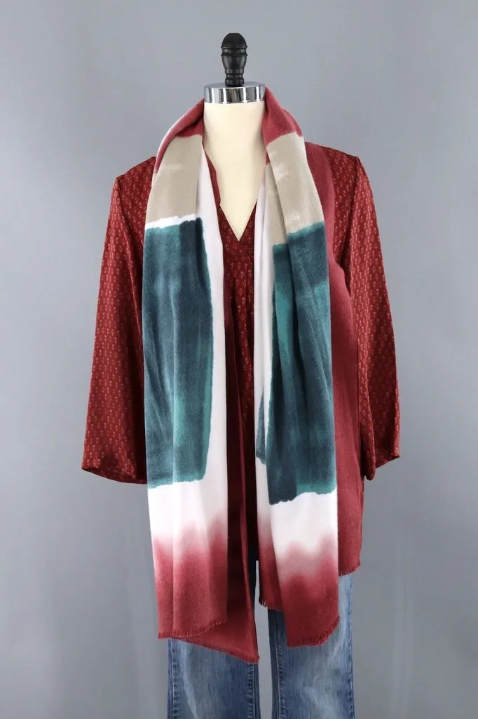 Pashmina Scarf / Dark Red & Green Ombre