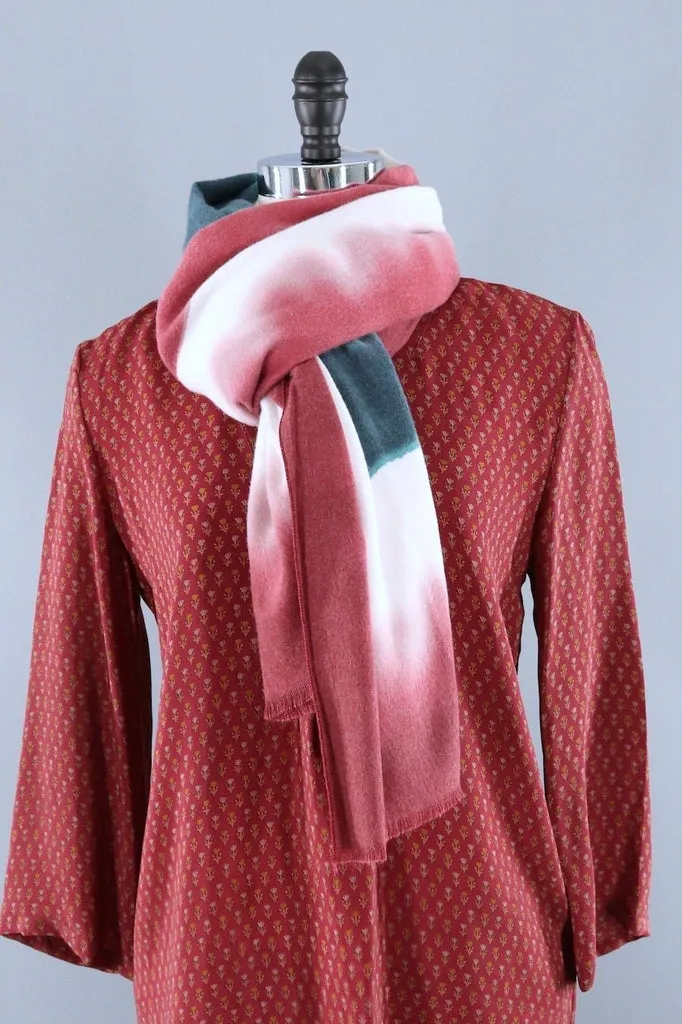 Pashmina Scarf / Dark Red & Green Ombre