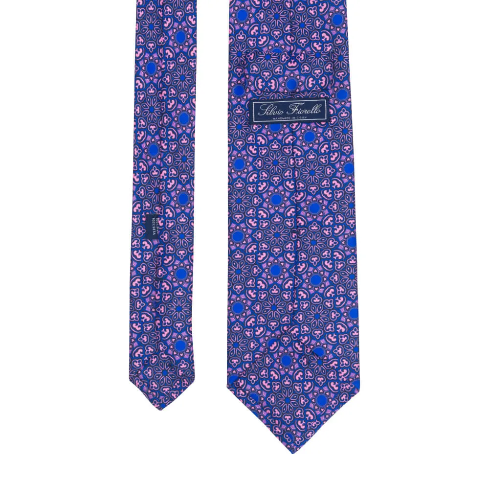 Pink and Blue Medieval Flowers Duchesse Silk Tie