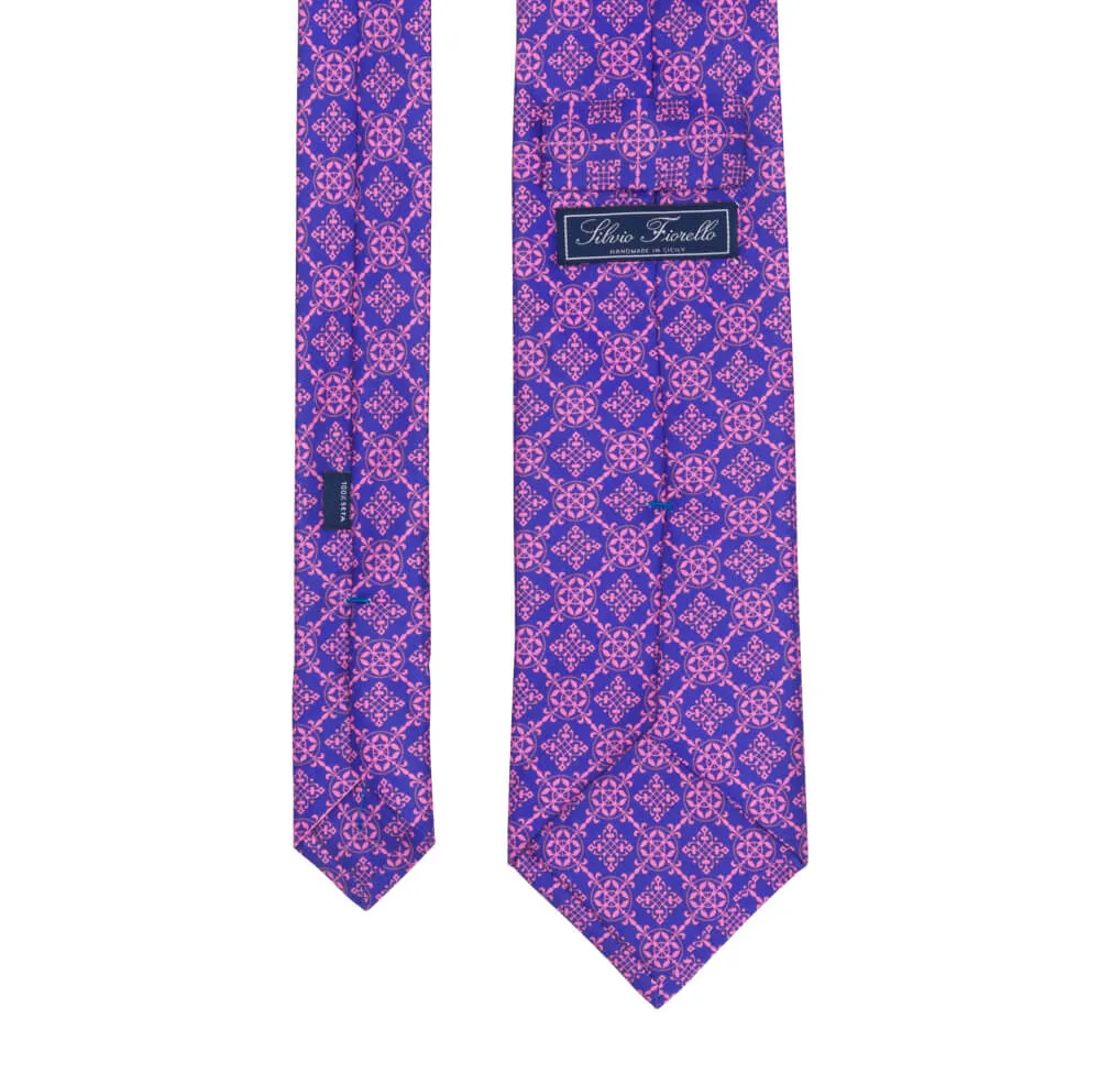 Pink and Blue Royal Seal Duchesse Silk Tie