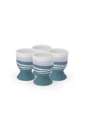 Pottery Set Of Four Egg Cups - Blue