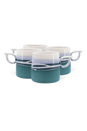 Pottery Set Of Four Mugs - Blue