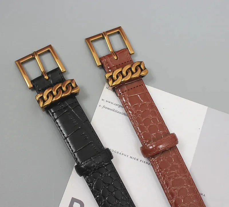 Pre Order:  Metal Buckle Long Leather Belt