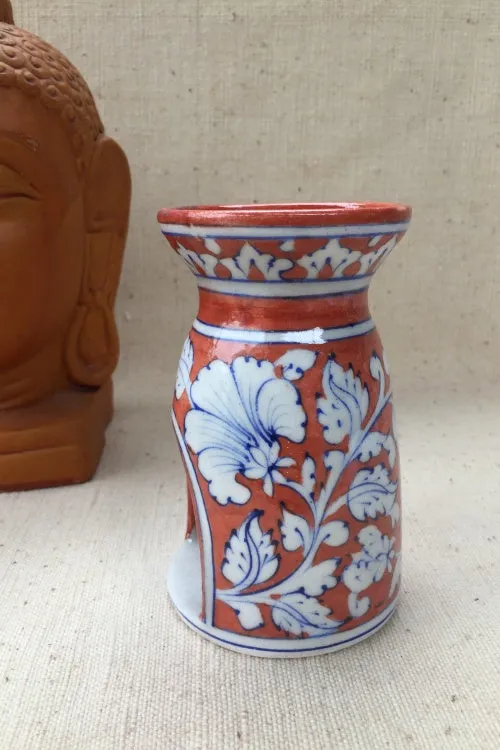 Ram Gopal Blue Pottery Handcrafted 'Aroma' Red Candle Stand-3