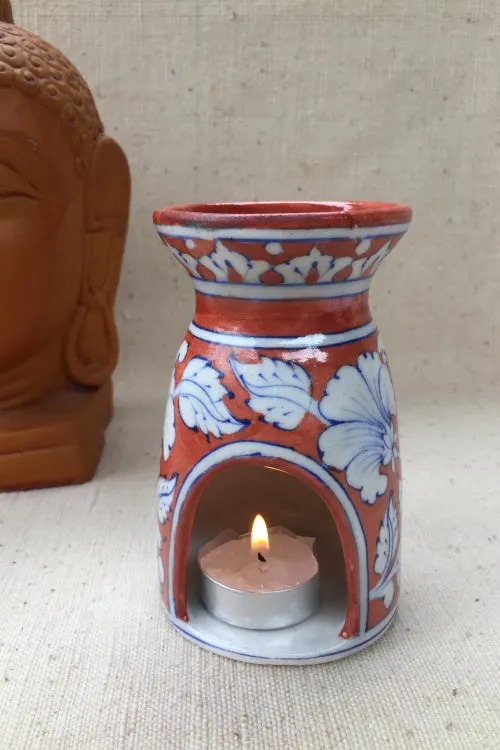 Ram Gopal Blue Pottery Handcrafted 'Aroma' Red Candle Stand-3