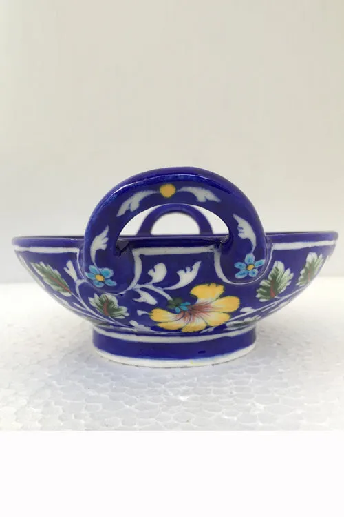 Ram Gopal Blue Pottery Handcrafted 'Kadai Bowl ' Blue Bowl-A