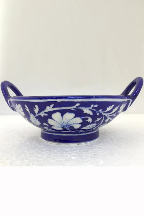 Ram Gopal Blue Pottery Handcrafted 'Kadai Bowl ' Blue Bowl