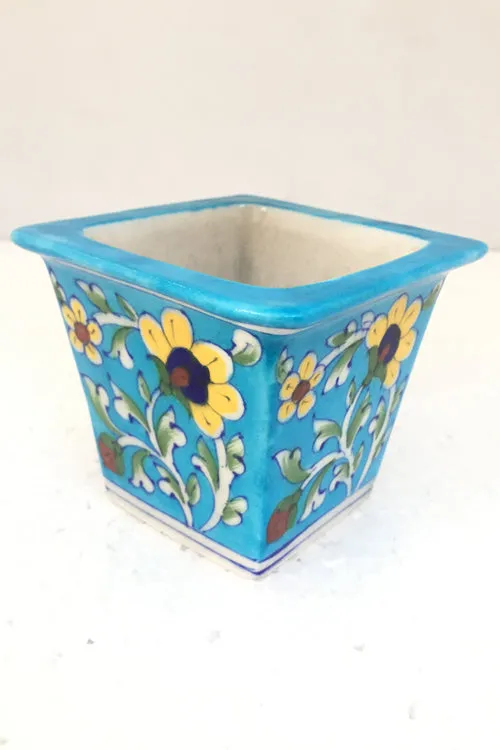 Ram Gopal Blue Pottery Handcrafted 'Square Planter " Blue Planter