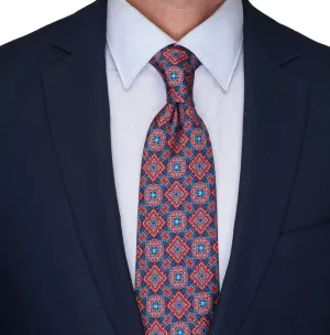 Red and Blue Medieval Art Duchesse Silk Tie