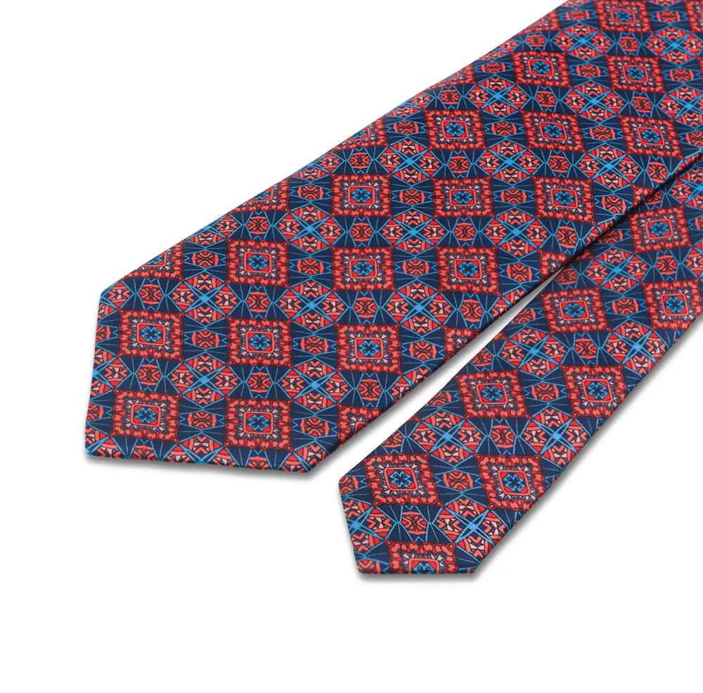 Red and Blue Medieval Art Duchesse Silk Tie