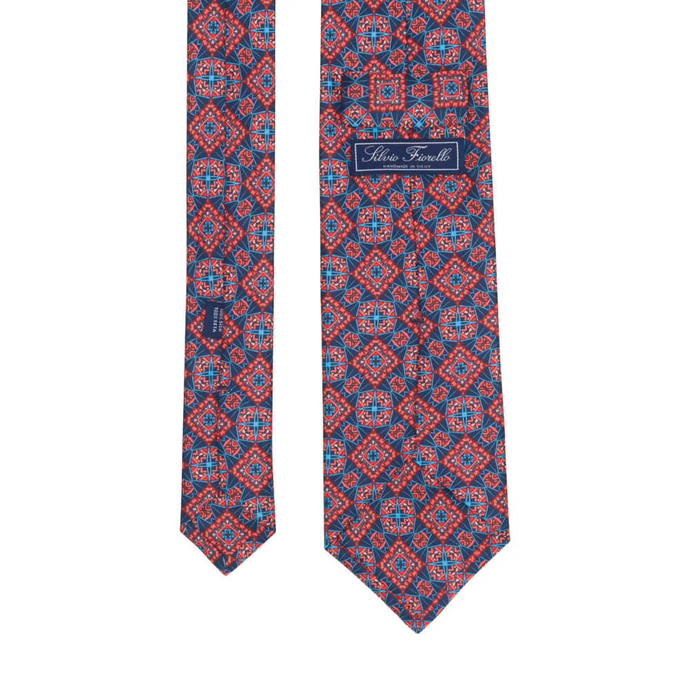 Red and Blue Medieval Art Duchesse Silk Tie