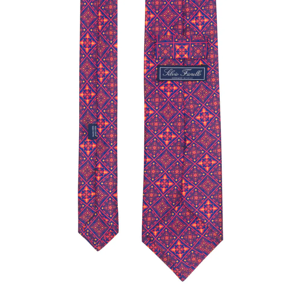 Red and Blue Medieval Mosaic Duchesse Silk Tie