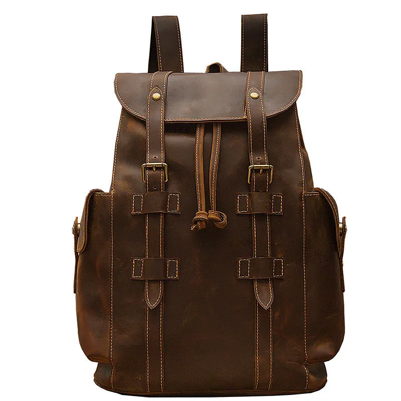 Retro Crazy Horse Leather Men’s Backpack – Stylish Casual Bag with Durable Design