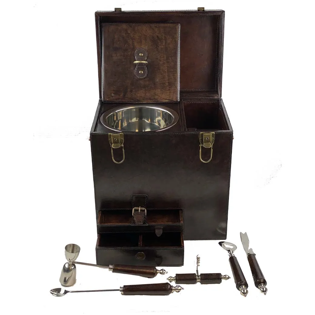 Ricci Argentieri Leather Bar Box with Tools