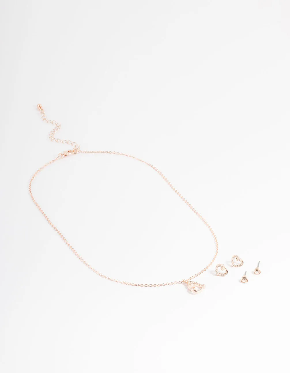 Rose Gold Diamante Heart Jewellery Set