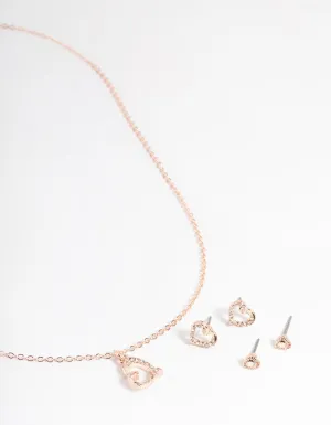 Rose Gold Diamante Heart Jewellery Set