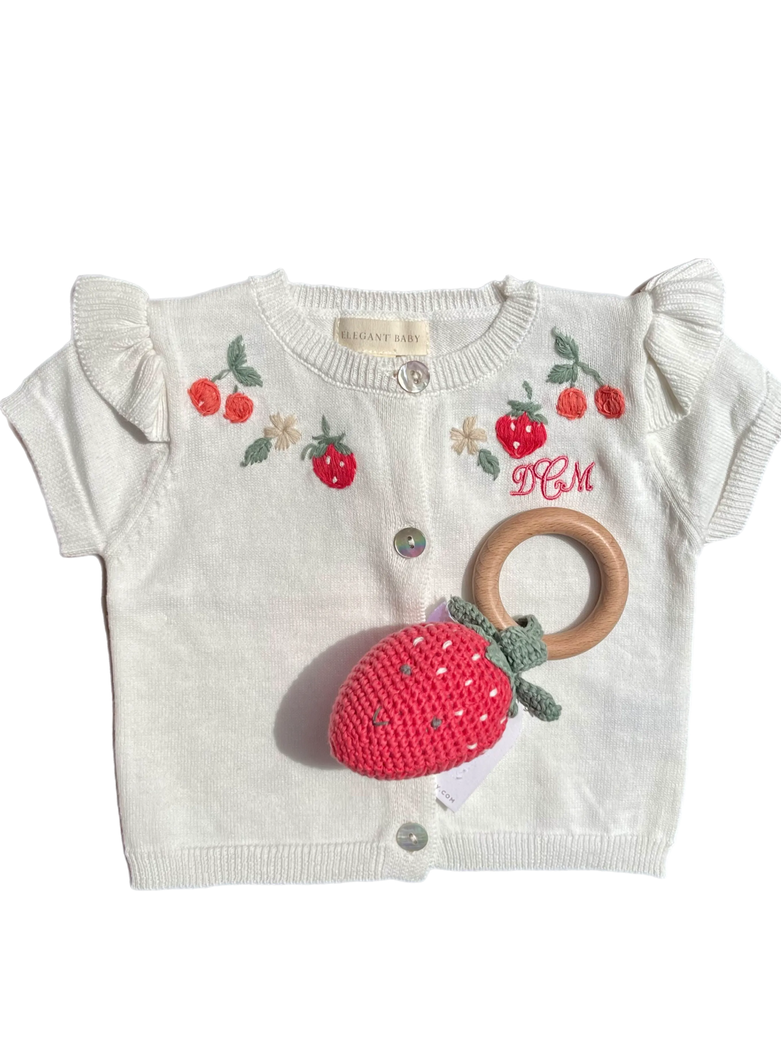 Strawberry embroidered knit white cardigan