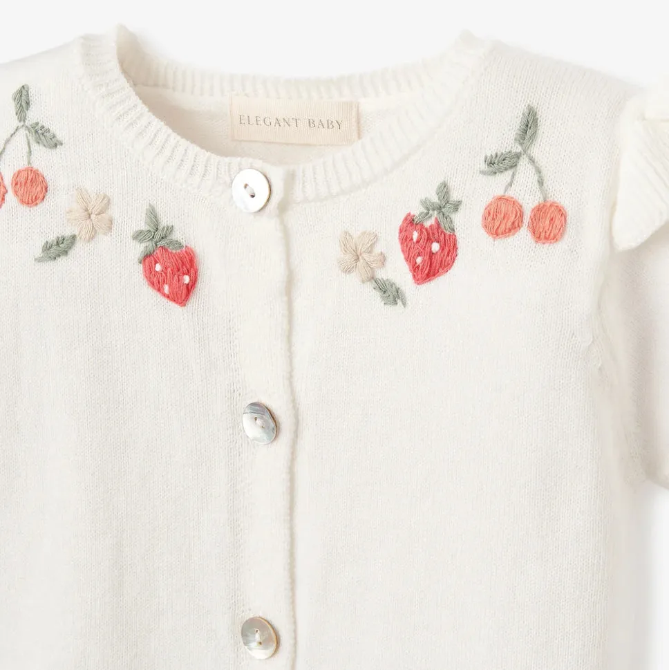 Strawberry embroidered knit white cardigan