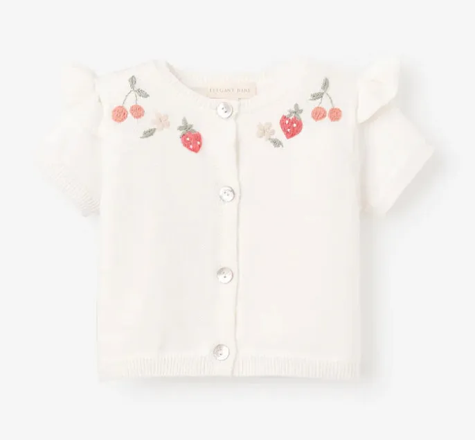 Strawberry embroidered knit white cardigan